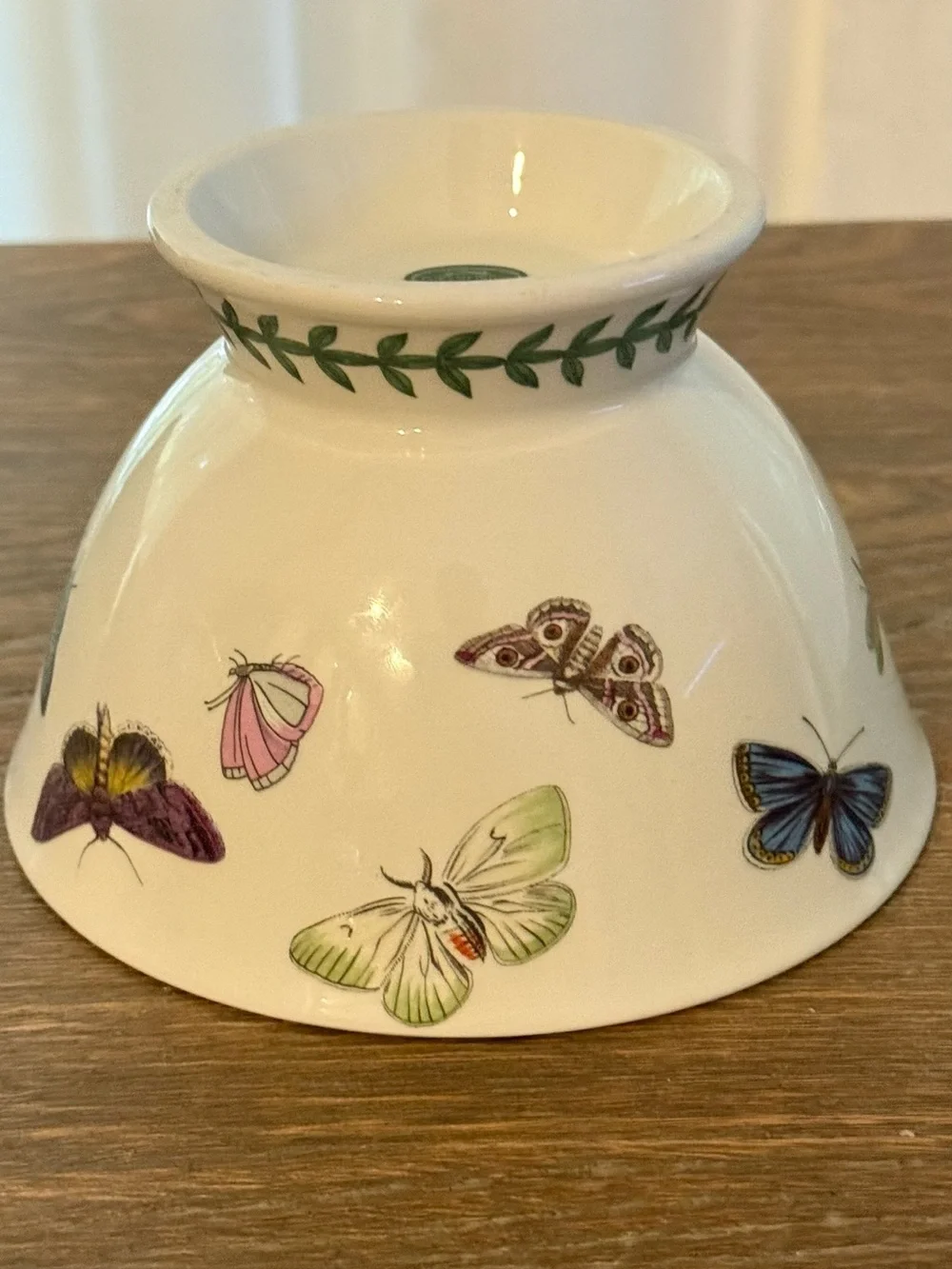 Portmeirion Butterfly-Patterned White and Green Pedestal Bowl